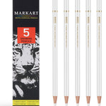 MARKART Professional White Charcoal Pencils Set, 5 Pieces Sketch Highlight Charcoal Pencils for Drawing, Sketching, Shading, Blending, White Chalk Pencils for Beginners & Artists
