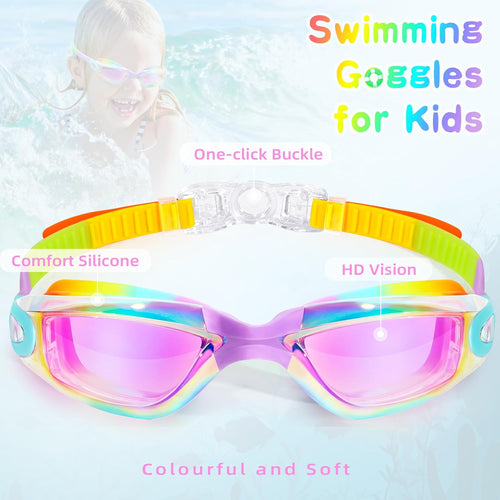 Freela Kids Swim Goggles, 2 Packs Swimming Goggles for Kids 3-14, Boys Girls Swim Goggles Anti Fog UV Protection No Leaking