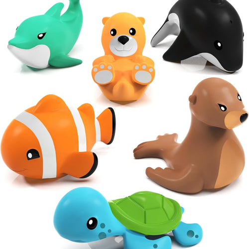 Tub Works® Marine™ Mold-Free Bath Toys, 6-Pack | Sealed, No-Hole Design | Soft, Squeezable & Float