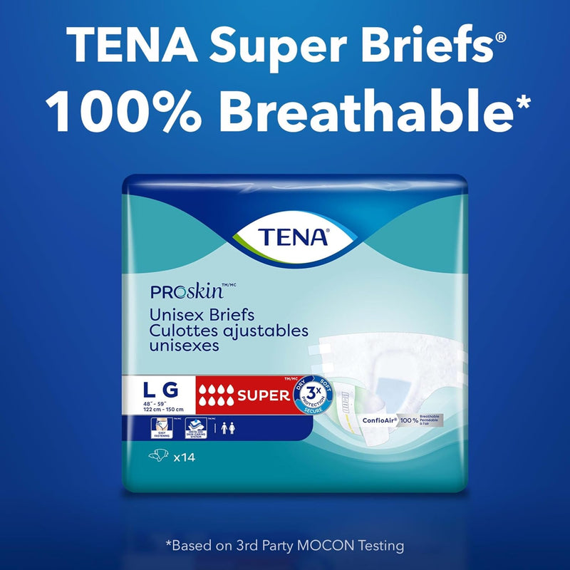TENA Proskin Super Briefs, Incontinence Adult Diapers, Unisex, Large, 56 ct | Easy to adjust with tabs for a better fit, these briefs offer comfort & reliable absorbency to support everyday care routines