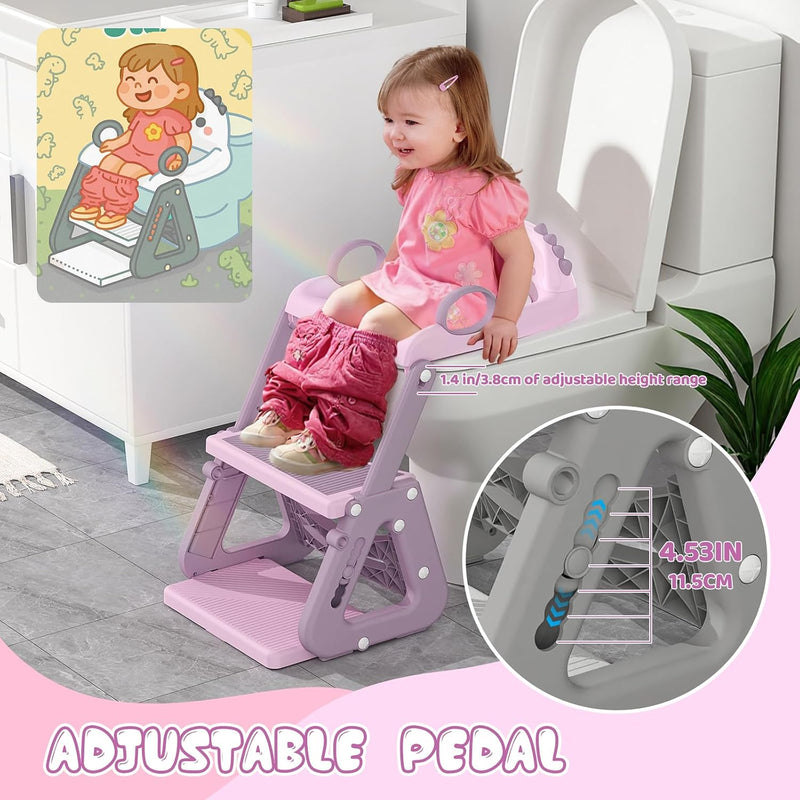 Potty Training Seat, Upgrade 2 in 1 Potty Training Toilet with Step Stool Foldable Toddler Toilet Seat for Kids Boys Girls Toddler Potty with Splash Guard Anti-Slip Pad Adjustable Ladder & Seat Height