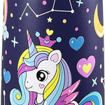 Girls Insulated Water Bottle with Covered Pop-Up Straw,16 oz Kids Cups with Stainless Steel Leak Proof for School Pink（Unicorn）
