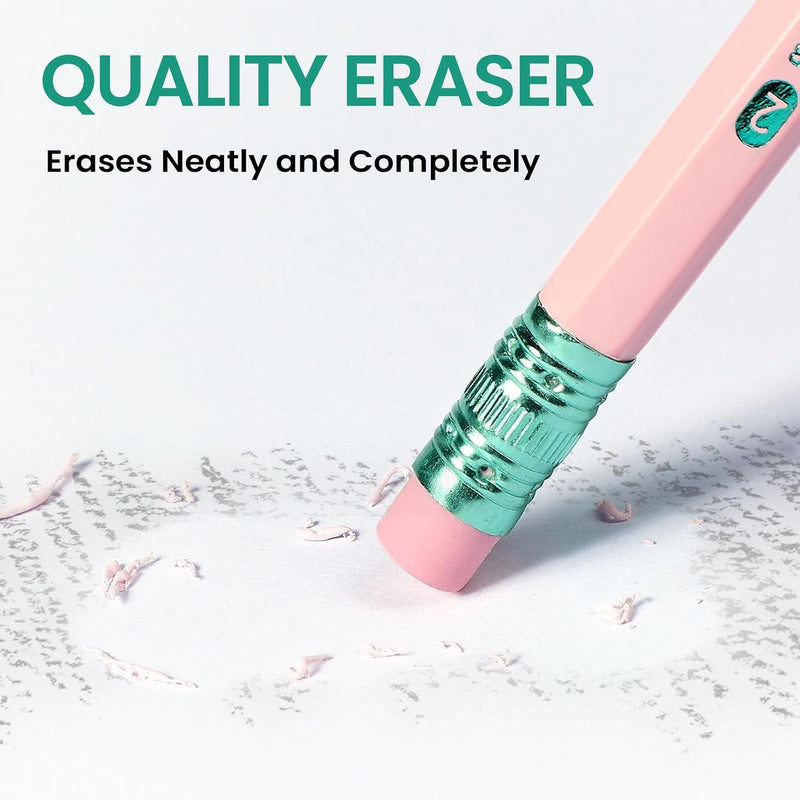 Taja 50 Pack Wood-Cased #2 HB Pencils, Bulk Pre-Sharpened Pencils with Top Erasers, Perfect for School & Classroom Writing and Drawing - Macaron