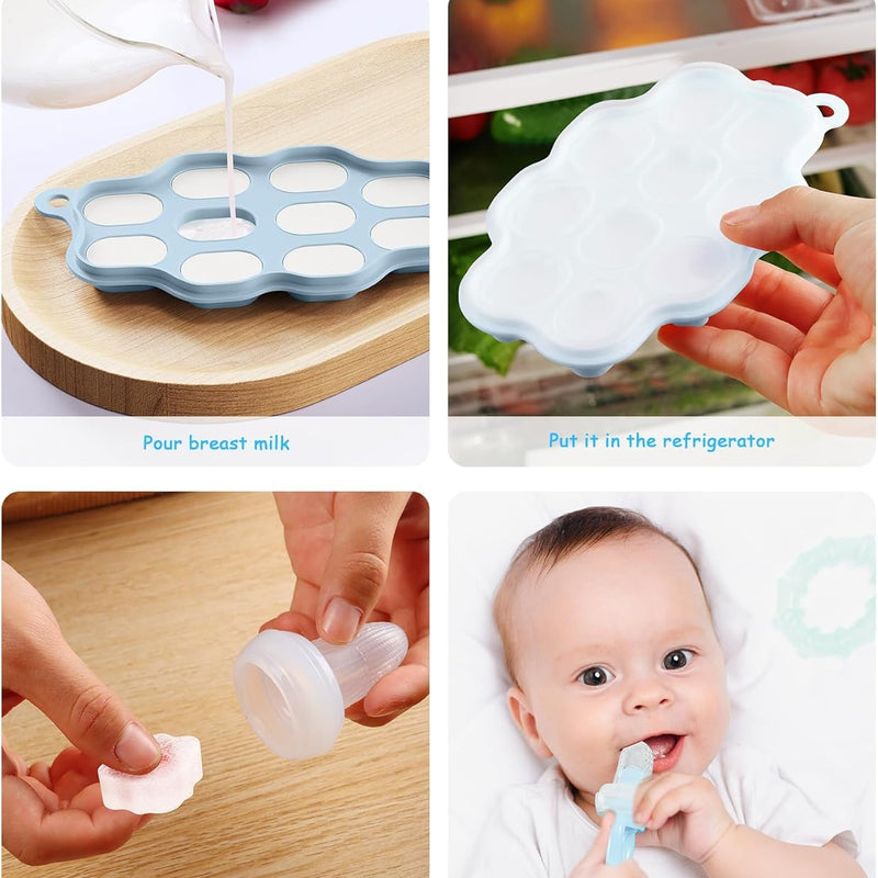 Baby Food Freezer Tray with Lids 2 Pack, Silicone Baby Food Storage Containers for Homemade Baby Food, Purees, Breastmilk, Ice Cube & Popsicle Mold (Blue/Green)