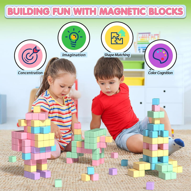 appluses 45pcs magnetic blocks for toddler girl toys, stem sensory autism play for kids 3-5 years