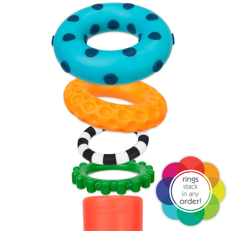Sassy Stacks of Circles Stacking Ring STEM Learning Toy, 9-Piece Set for 6+ Months