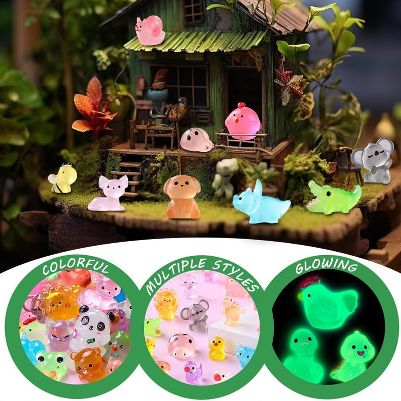 DIYDEC 60PCS Luminous Mini Resin Animals 60 Styles Miniatures Glow in The Dark Tiny Little Figures to Hide Small Duck Figures for Party Favors Bag Fillers Garden Dollhouse Decor