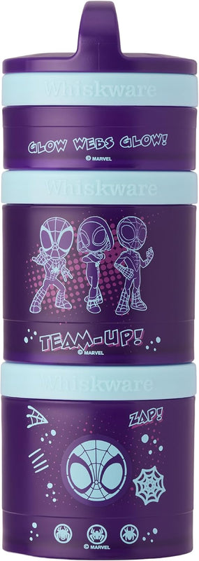 Whiskware Disney Pixar Stackable Snack Containers for Kids and Toddlers, 3 Stackable Snack Cups for School and Travel, Cars Lightning McQueen and Mater