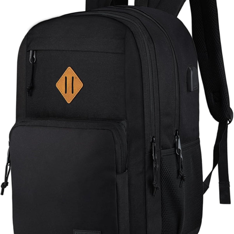 KEOFID Travel backpack for Men and Women, Anti Theft Laptop Backpack with USB Charging Port for Work, Large Bag for College, Carry-on Backpack with Luggage Strap, Water Resistent(Black)