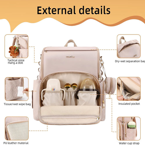 Stylish Baby Diaper Bag, Baby Bag with Changing Pad, Pacifier Case& Stroller Straps, Large Diaper Backpack Boy Girl, Water Resistant Travel Diaper Backpack for Mom Dad