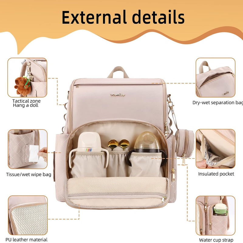 Stylish Baby Diaper Bag, Baby Bag with Changing Pad, Pacifier Case& Stroller Straps, Large Diaper Backpack Boy Girl, Water Resistant Travel Diaper Backpack for Mom Dad