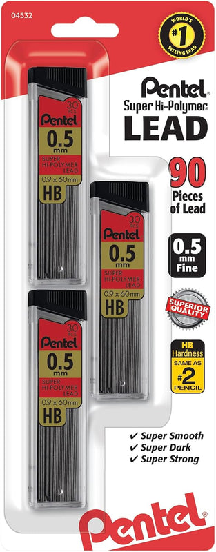 Pentel Super Hi-Polymer Refills, 0.7 mm Medium, HB, 180 Pieces of Lead (C27BPHB6)
