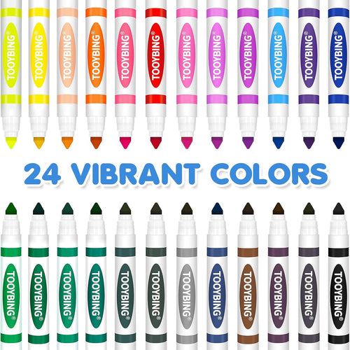 24 Count Washable Markers for Kids, Broad Line Markers with Conical Tip, Assorted Colors, Drawing Essentials for School Classroom, Student Teacher Must Have for Coloring Book, Art & Craft Supplies