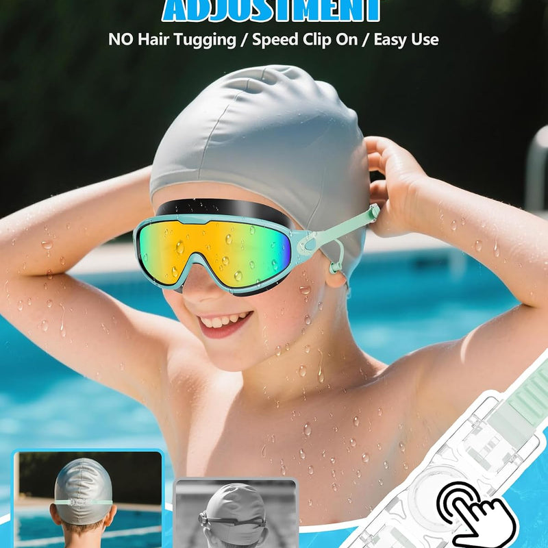 Aegend New Kids 2 Pack Wide View Swim Goggles, Anti-Fog/UV No Leak Goggles with Ear Plugs Kids 3-14