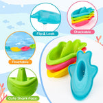 Fajiabao Toddler Bath Toys for Kids Ages 1-3 Multi-Play in Tub Water Pool | Learning Mold Free Bath Toys with Color Stacking Cups & Watering Can Interactive Shower Toys for 1 2 3 4 5 6 Birthday Gifts