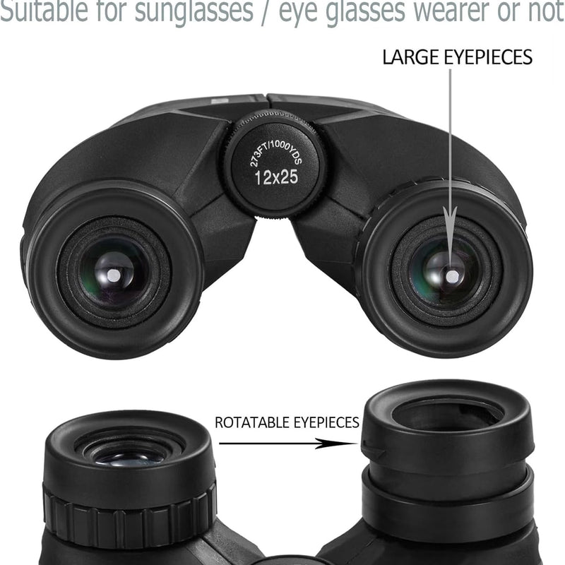 Occer 12x25 Compact Waterproof Binoculars for Adults and Kids