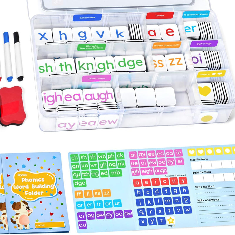 JoyCat 265 Phonics Magnetic Letter Tiles- Hooked on Phonics, ABC Reading Games Set with Word-Building Folder & Storage Case, Letter Sound Alphabet Letters, Preschool Pre k Classroom Materials