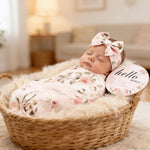 Galabloomer Newborn Receiving Blanket Headband Set Baby Flower Swaddle