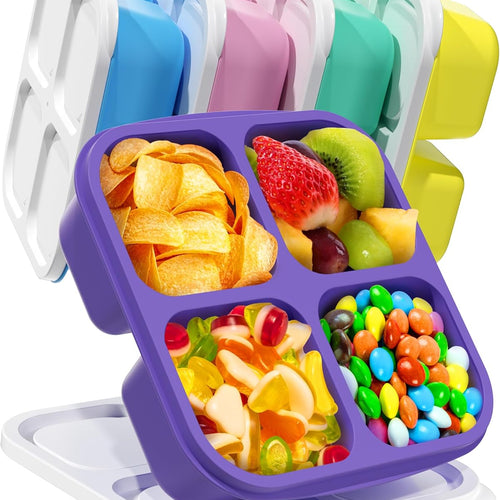 Canfanni 5 Pack Bento Snack Containers, 4 Compartment BPA-free Plastic Food Storage Containers, Divided Lunchable Container, Bento Lunch Box for Work and Travel