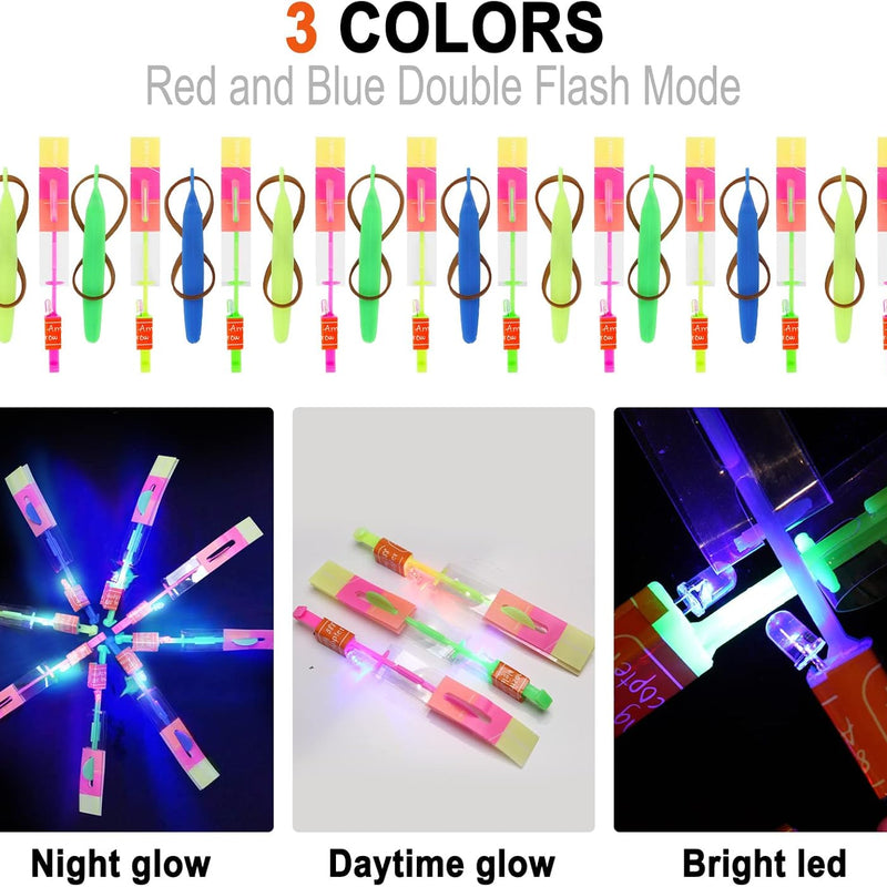 25-Set LED Flying Toy, 25 Slingshot & 25 Glow Helicopters, Perfect for Kids 8-12 Outdoor Party Favors