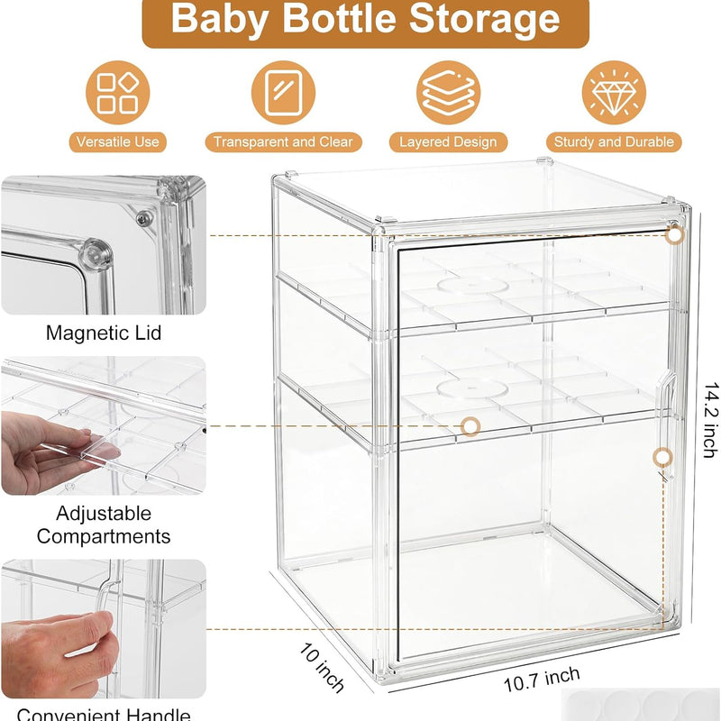 ERTIUANIO Baby Bottle Organizer – 3 Tier Acrylic Bottle Storage Organizer container, Clear Plastic Bottle Station Organizers Drawers for Countertop Kitchen Cabinet Vanity, Bathroom, Gifts for New Mom