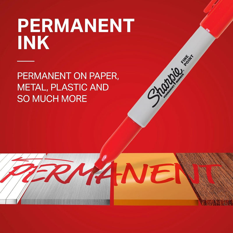 Sharpie Permanent Markers, Fine Tip, Red, 12 Count - Office Supplies, Quick Drying, Fade Resistant, For Plastic, Metal, Wood, And More