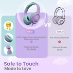 acer kids headphones purple green - over-ear volume limiter 85db foldable stereo sound headset for toddlers girls boys travel learning entertainment