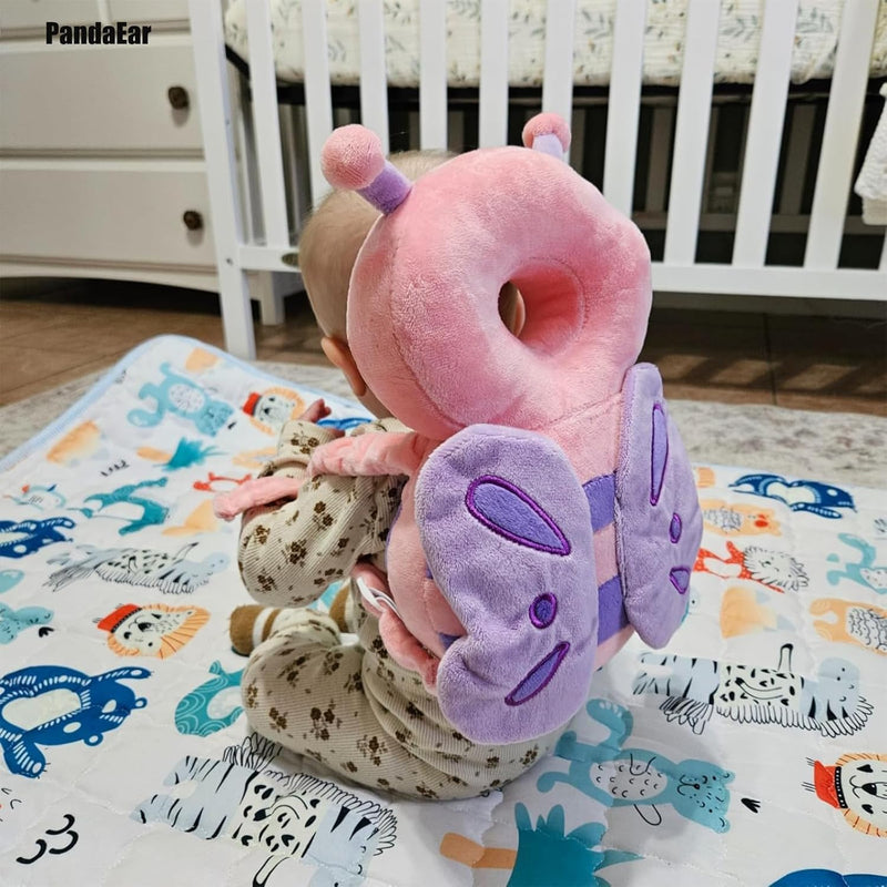PandaEar Baby Head Protection Backpack, Toddler Walking Head Protector | Adjustable Head Protector Pad Safety Cushion, Head & Back Protection for Babies Learning to Walk, Pink Butterfly Design