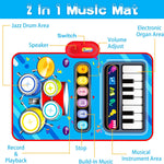 Baby 1-2 Years Music Mat: 2 in 1 Piano Drum Play Mat for Infant Music Toy 1-3 Year Old Boys Girls