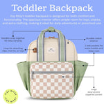 Itzy Ritzy Toddler Backpack, Daycare Bag w/Spacious Interior, Checkerboard | Adjustable Straps, Wipeable Lining, 2 Side Pockets, Front Zipper, & Name Label - Keeps Essentials Organized for Daily Travel