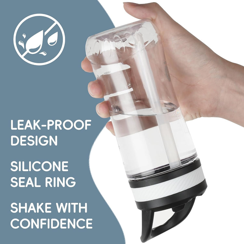 14oz Clear Kids Water Bottle with Straw Lid, BPA-Free Tritan, Measurement Scale, Sturdy Handle Wide Mouth Leak-proof Reusable Plastic Bottle for Boy& Girls, Back to School（Clear）