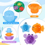 Fajiabao Toddler Bath Toys for Kids Ages 1-3 Multi-Play in Tub Water Pool | Learning Mold Free Bath Toys with Color Stacking Cups & Watering Can Interactive Shower Toys for 1 2 3 4 5 6 Birthday Gifts