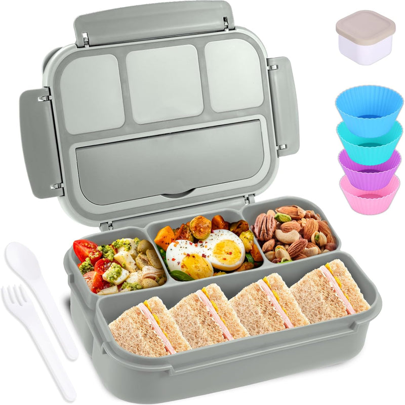 shell and turtle Bento Box Adult Lunch Box, Kids Lunch Containers for School with 4 Compartments, with Utensils, Sauce Jar, Muffin Liners, Microwave Safe, Navy