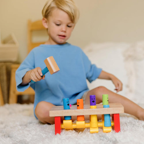 Melissa and Doug Deluxe Pounding Bench Wooden Preschool Learning Toy with Mallet, 10 inches, Ages 2+