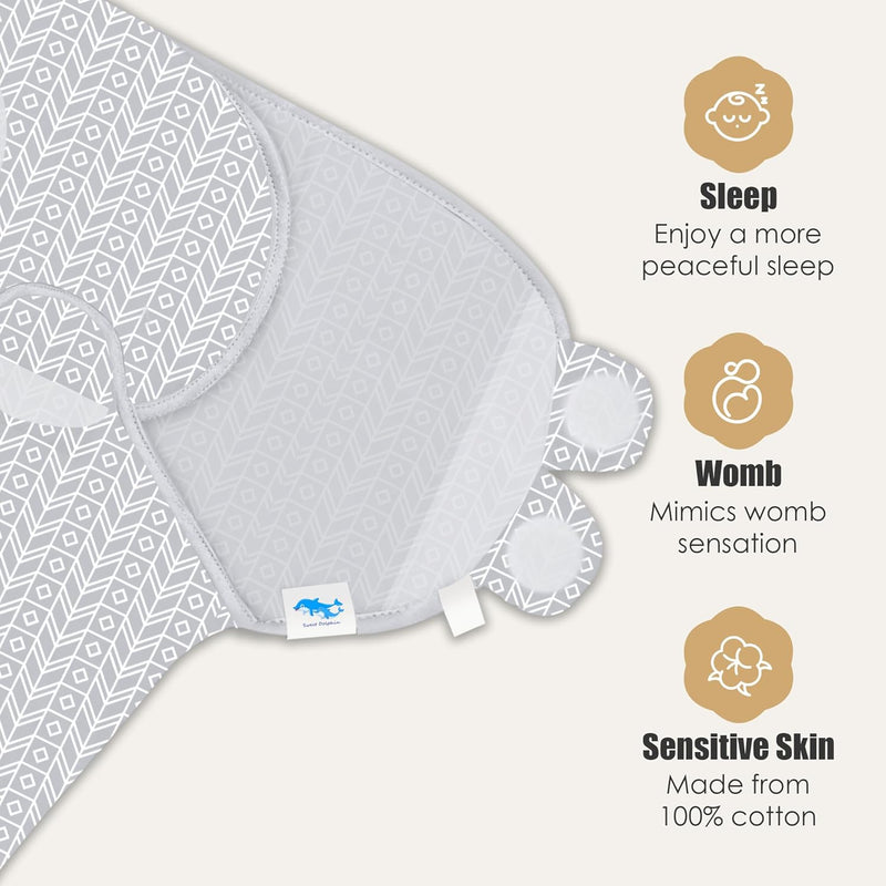 SWEET DOLPHIN 3-Pack Baby Swaddle Sleep Sacks - Newborn Swaddle Blanket with Soft Cotton - Ergonomic Wrap for Boys and Girls, 0-3 Months, Grey