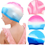 Zhanmai 3 Pieces Kids Swim Caps for Girls Boys Age 4-16 Silicone Swimming Cap Long Hair Teens Youths with Long Curly Hair Braids Dreadlocks Large Waterproof Pool Swim Hat