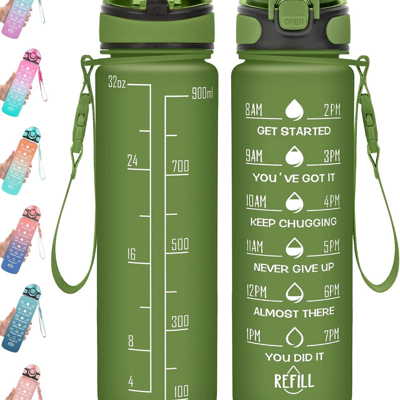 Enerbone 32 oz Drinking Water Bottle with Times to Drink and Straw, Motivational with Carrying Strap, Leakproof BPA & Toxic Free, Ensure You Drink Enough Water for Fitness Gym Outdoor