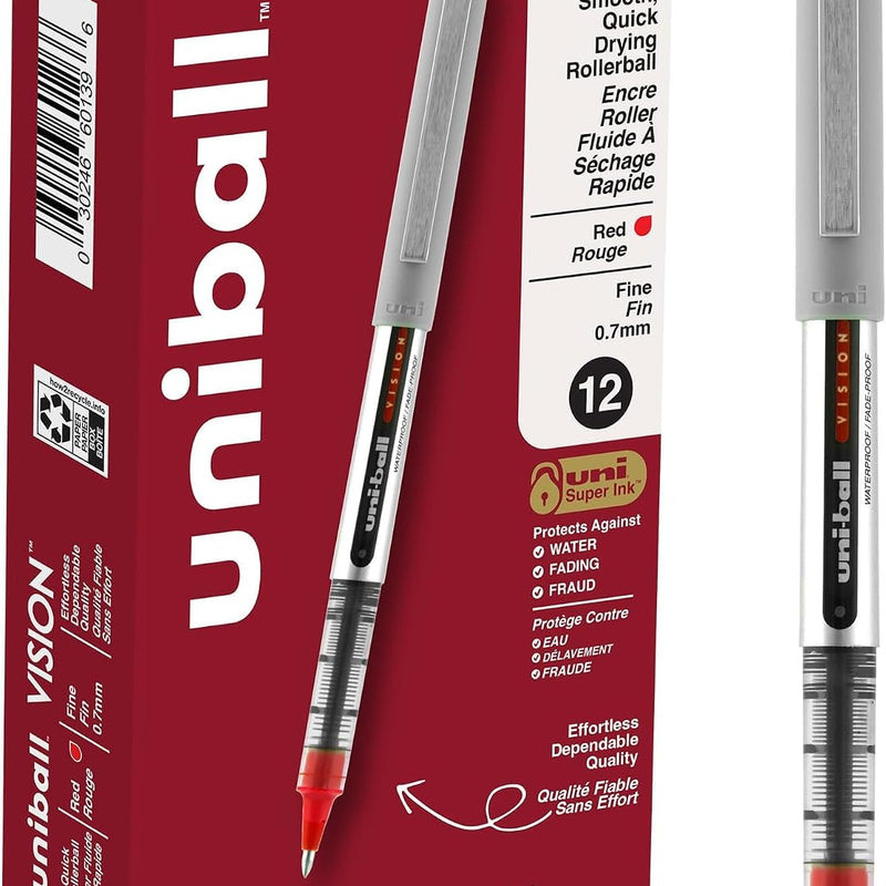 uni-ball Vision Stick Roller Ball Pens, Fine Point, Black Ink, Pack of 4