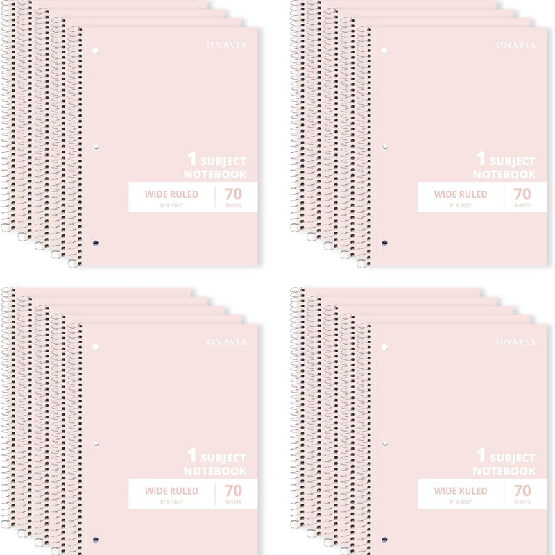 ONAVIA 1 Subject Spiral Notebook Wide Ruled 5 Pack, 140 Pages, Assorted | 70 Sheets, 7.5 x 10.5 in, 3-Hole Punched, School Notebook, Wide Ruled Paper, Study, Students