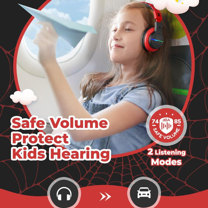 iClever BTH12 Kids Bluetooth Headphones 85H Playtime with LED Lights Travel | SafeSound Tech, Stereo Sound, USB C Charging AUX Cable Over Ear Built-in Mic, Kids Wireless Headphones for Toddler Boys Girls