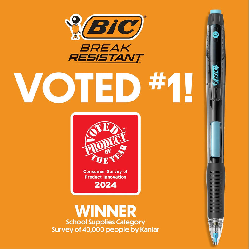 BIC Break Resistant Mechanical Pencils with Erasers, No. 2 Medium Point (0.7mm), 4-Count Pack Pencils for School or Office Supplies, Lead and Eraser Refills