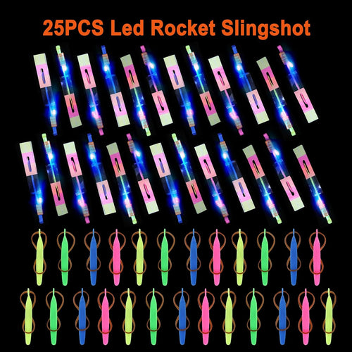 25-Set LED Flying Toy, 25 Slingshot & 25 Glow Helicopters, Perfect for Kids 8-12 Outdoor Party Favors