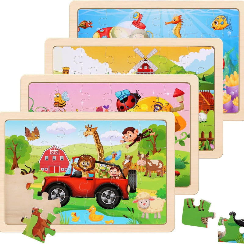 Wooden Dinosaur Puzzles for Kids 3-5, 20-Piece Wood Jigsaw Puzzles, Preschool Educational Brain Teasers