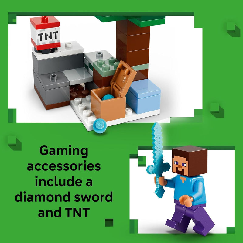 LEGO Minecraft Steve's Taiga Adventure building toy for kids aged 6+, 2 minifigures & 2 animals, gift idea for birthdays