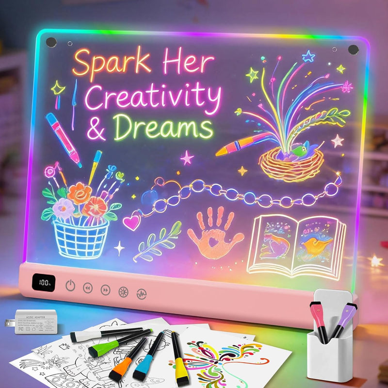 13.7" Rechargeable Led Drawing Board with 8 RGB Colors, 6 Dynamic Modes, Portable Stand for Kids and Adults