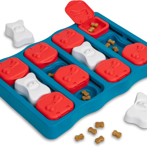 Interactive dog puzzle by Outward Hound and Nina Ottosson, level 2 intermediate, 3-in-1 challenge, slow feeder, boredom buster
