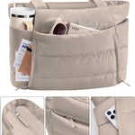 Bagstellar Puffer Tote Bag for Women, Lightweight Puffy Travel Gym Work Bag | 16 Pocket Teacher Nurse Quilted Shoulder Handbag Large Cloud Carry On 15.6" Laptop Computer Purse for School Nursing Clinical