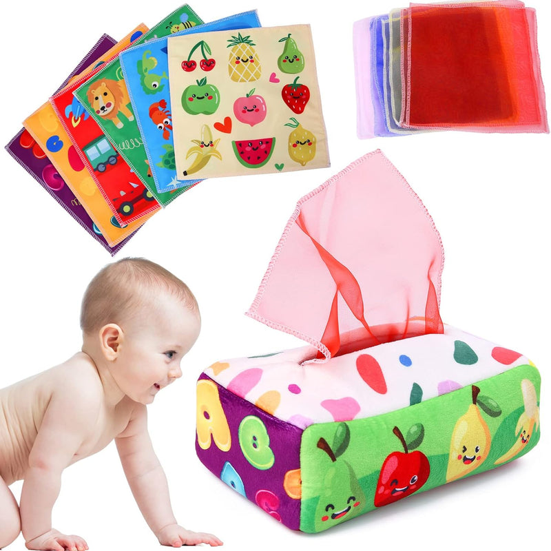 yogingo tissue box toy montessori for babies 6-12 months soft stuffed high contrast crinkle sensory toys