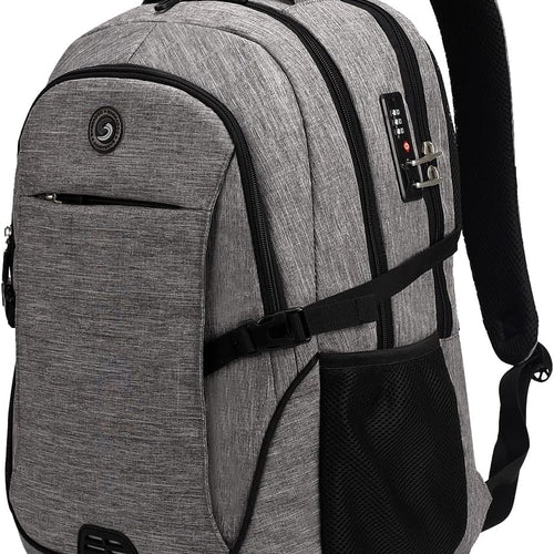 SHRRADOO Anti Theft Laptop Backpack Travel Backpacks with Combination Lock for Women Men College Backpack Computer Bag Fits 17 Inch Laptop,Grey