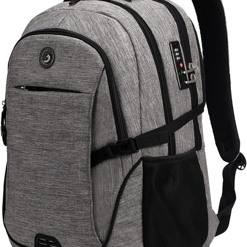 SHRRADOO Anti Theft Laptop Backpack Travel Backpacks with Combination Lock for Women Men College Backpack Computer Bag Fits 17 Inch Laptop,Grey